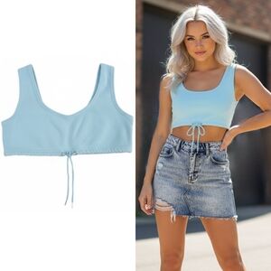 Dolls kill Club Exx baby blue cropped drawstring sweater tank top 3X NWOT